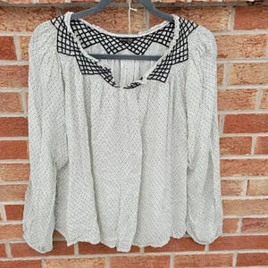 Massimo Dutti Blouse Women's Size Small Baby Doll Shirt Flowy Boho Ivory